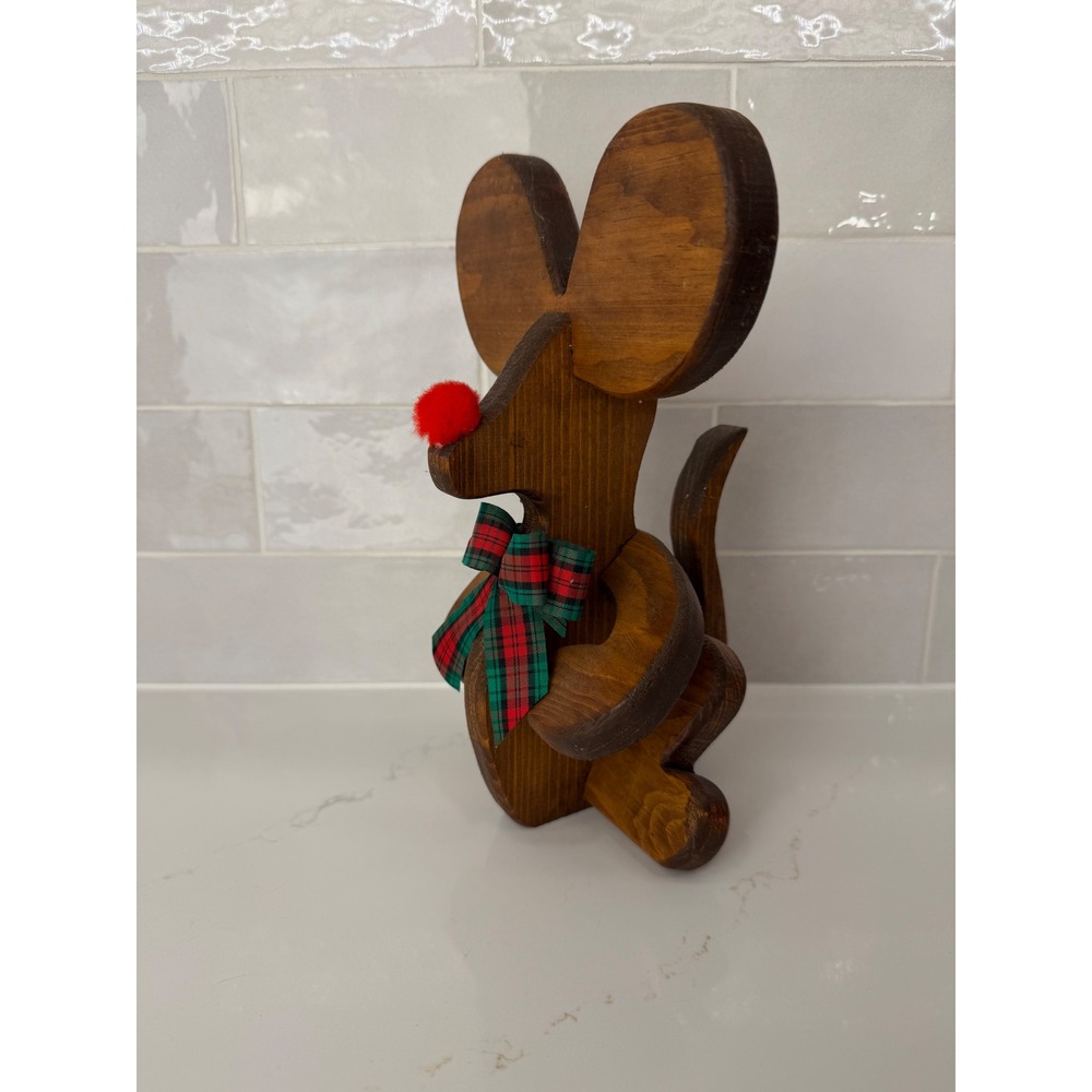 Wooden Christmas Mouse 11.5" Brown Holiday Decor Figurine Rustic